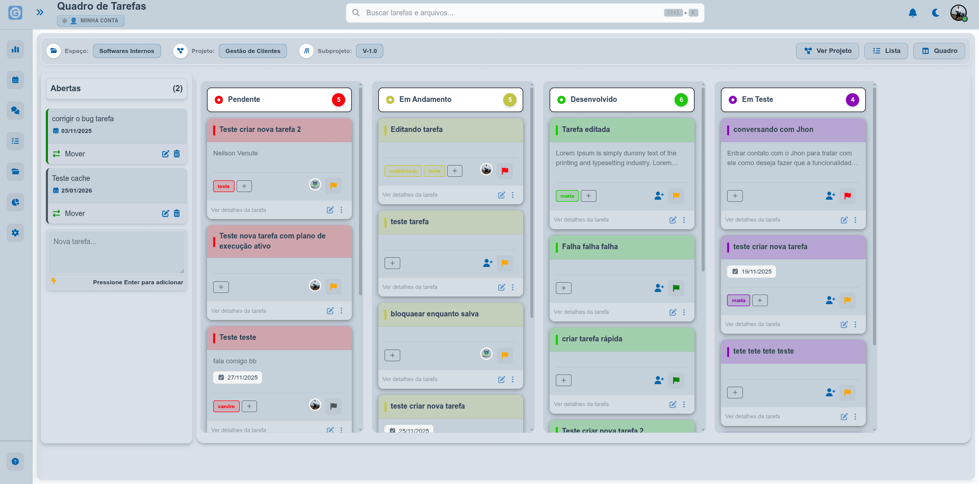 Dashboard GESTAT - Visualização de interface moderna de gestão de tarefas
